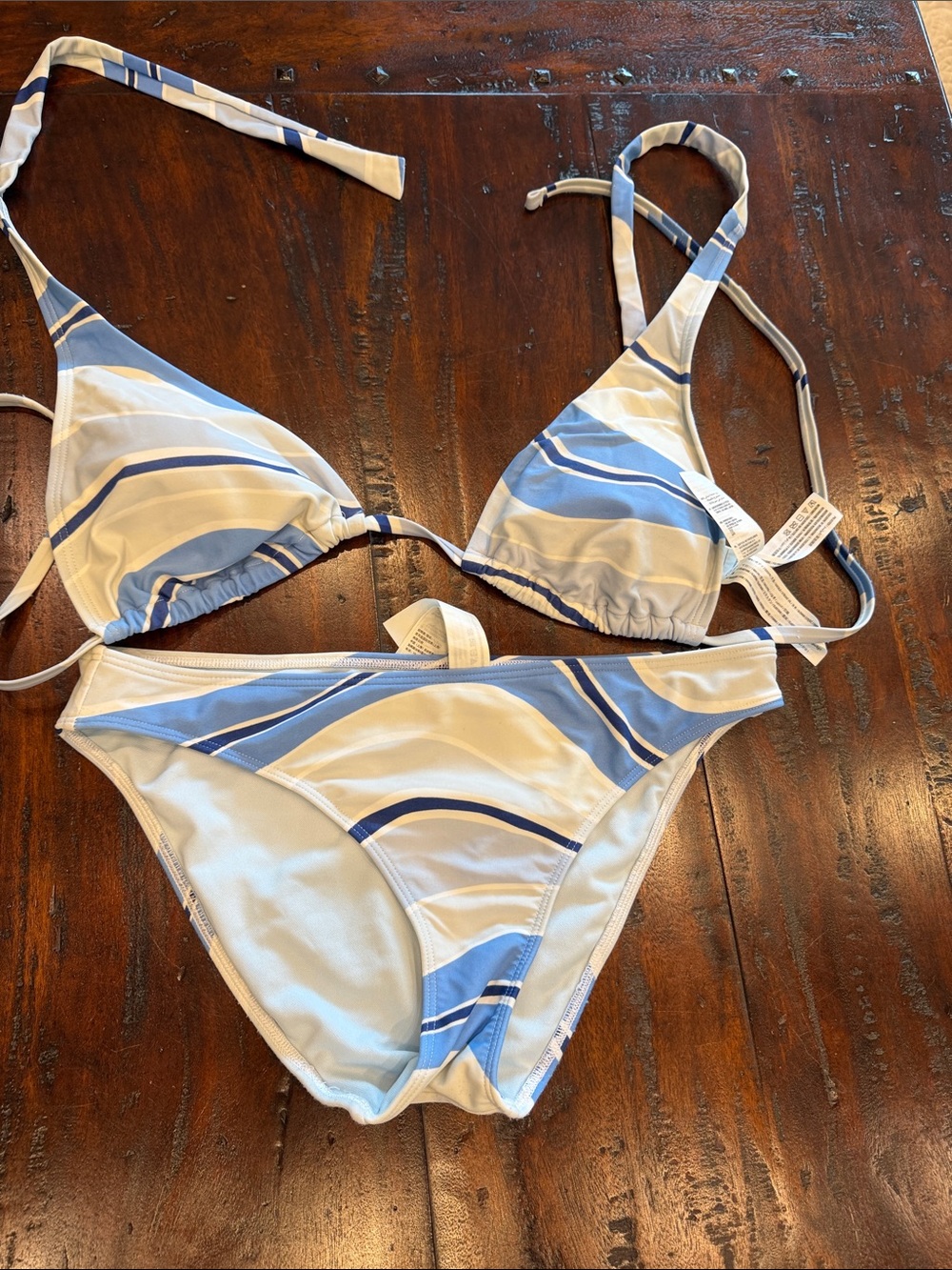 Striped Light Blue & White Triangle Bikini Set